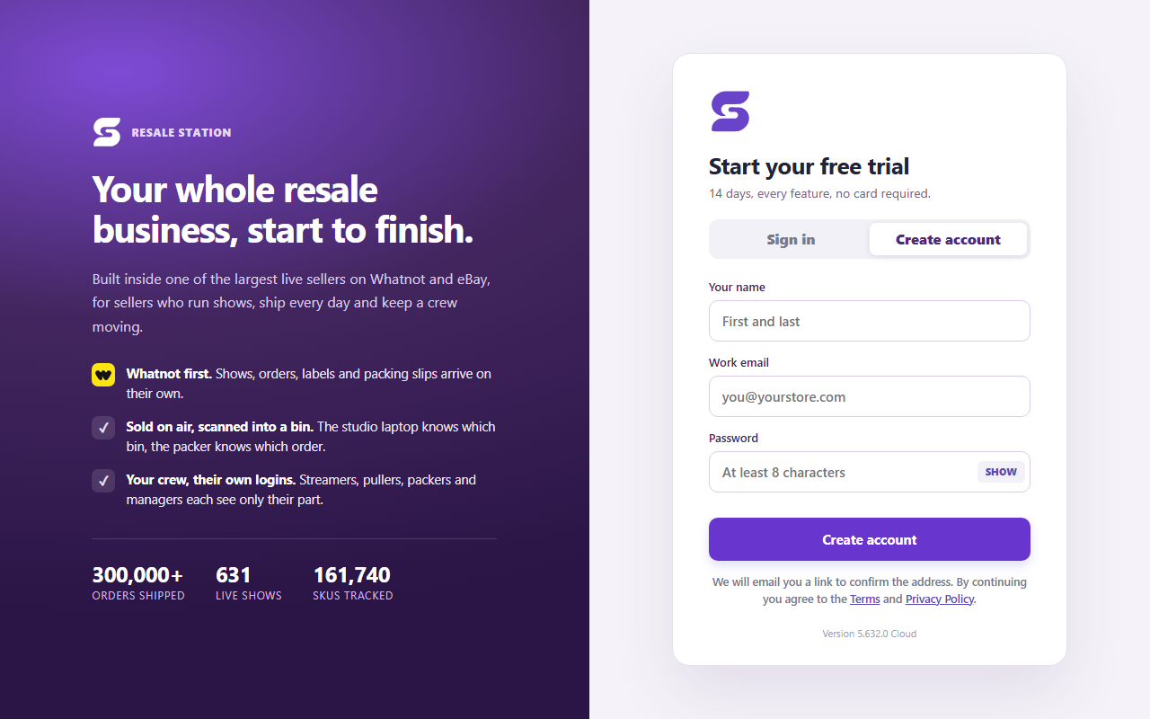 Create your account and company - screenshot